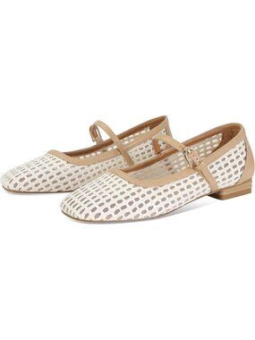 Women's Ballet Flats White Apricot Comfortable Woven Mary Jane Shoes Square Toe